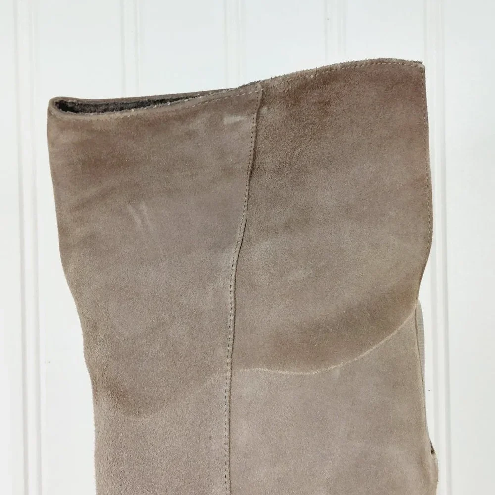 Halogen Over the Knee Taupe Tan Suede Leather Elastic Heeled Tall Boots B156
